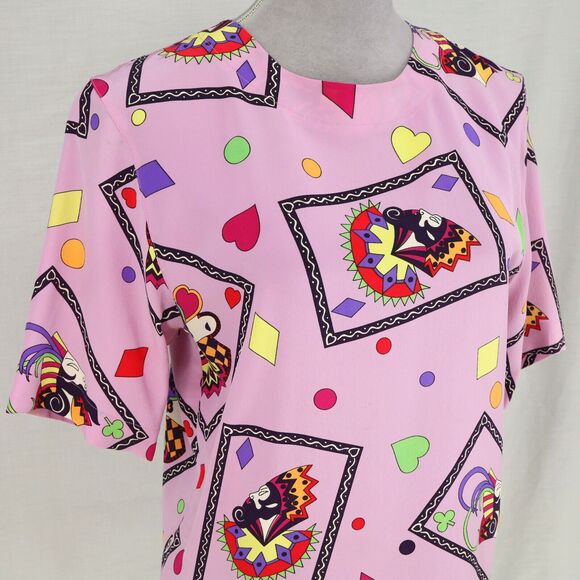 Laurel Escada Top Womens 4 US 34 EU Lavender Silk Geometric Blouse 90s Vintage - Picture 6 of 12